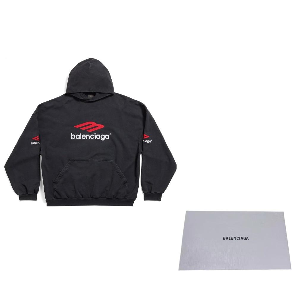 Balenciaga 3B Sports Icon Hoodie Oversized 'Black Red White' Unisex 739024TPVD81470