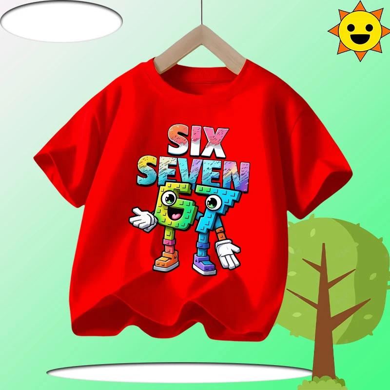 Summer Six Seven 67 Cartoon Cute Print Children‘s Short Sleeve Tops Polyester Casual Kids T-shirt Fashion Boys Girls Clothes Tees