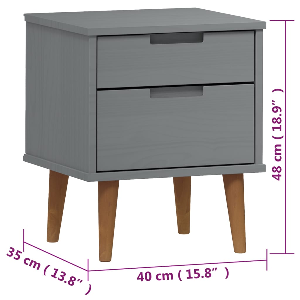 Nightstand MOLDE Gray 40x35x48 cm Solid Pine Wood