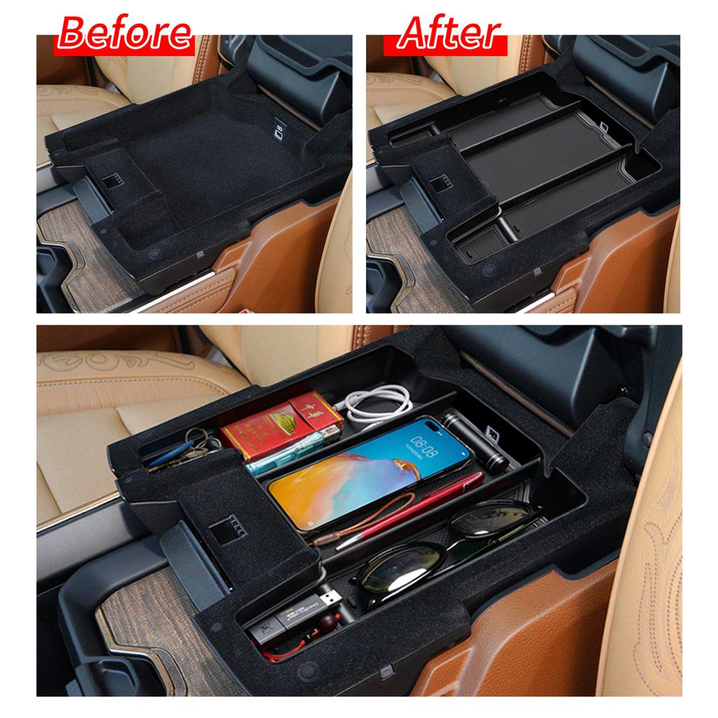 SJL4  for Dodge Ram 1500 2500 3500 2019-2026 Central Armrest Storage Box Anti-slip Tray Organizer Interior Accessories Black