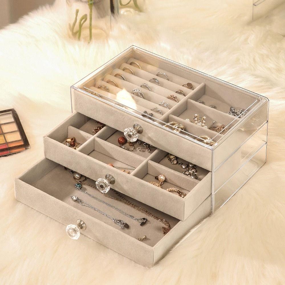 Large Capacity Flannel Jewelry Storage Box Dustproof 3 Layers Jewelry Box  Necklaces/Earrings