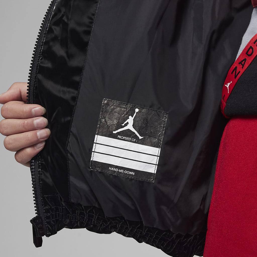 Jordan Logo Print Hooded Zip-Up Down Jacket Kids Outerwear Black FB9266-010