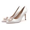 Fashion French Wedding Shoes Satin Bridal Heels White High Heels Pointed Toe Elegant