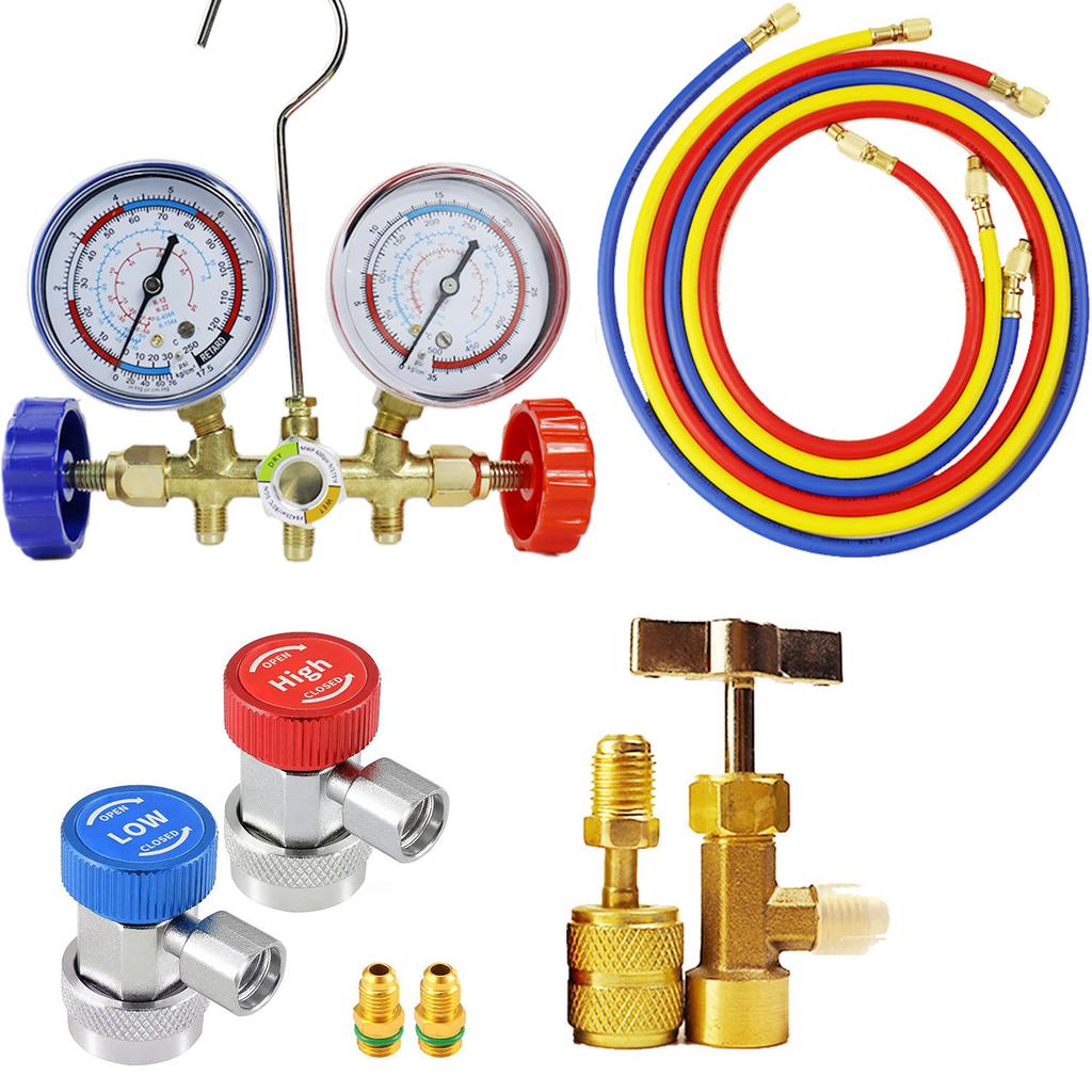2024 Air Condition Gauge for R12 R22 R-404A R-134a Refrigerants, Manifold Gauge Manometer Valve 500psi with Visual Mirror