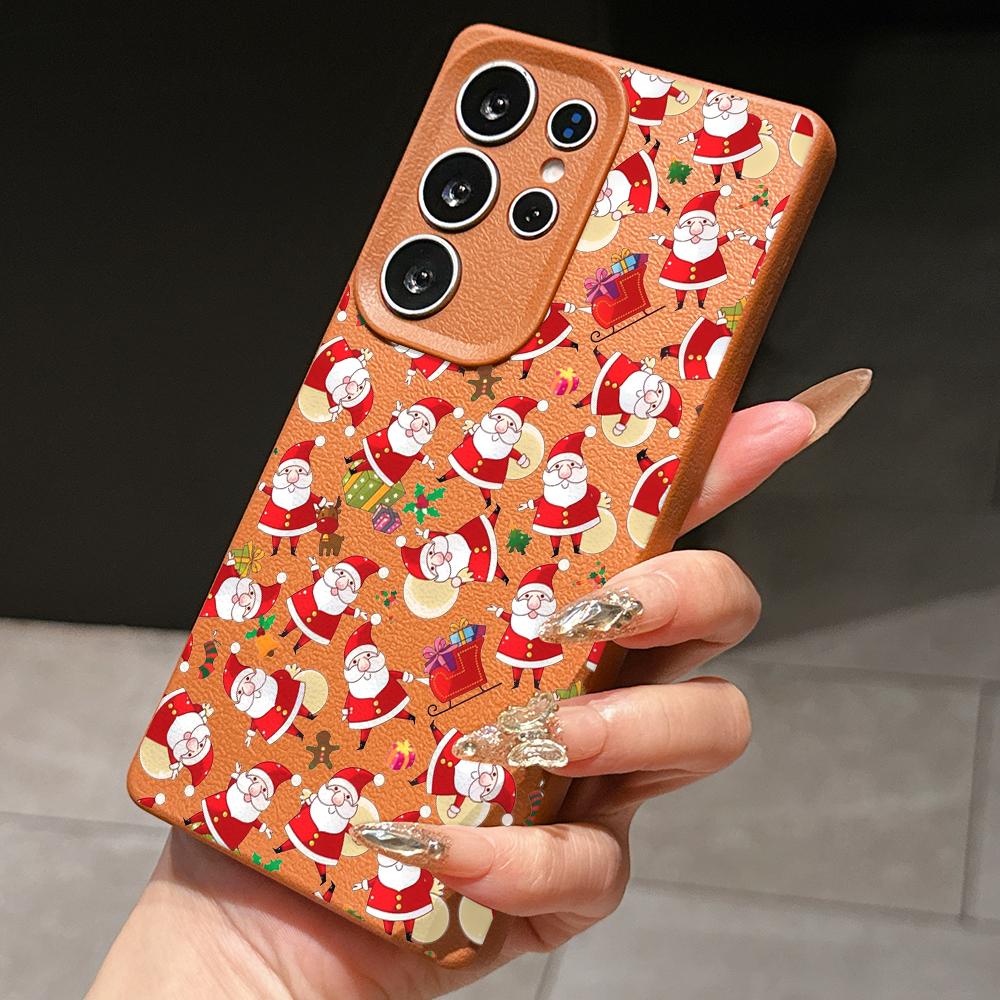 Samsung A07 Xiaomi Redmi 13C 14C для iPhone 17 Pro Max Infinix Realme Чехлы для телефонов Мягкий коричневый Кожаный узор TPU Чехол NY59 Санта Клаус С Новым Годом