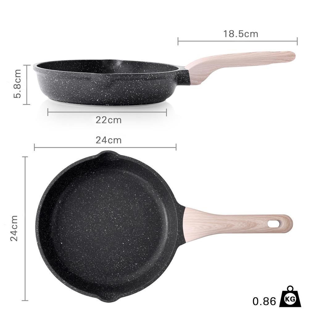 Сковорода с плоским дном и антипригарным покрытием для жарки стейков, омлетов, блинов, завтраков, блюд вок, а также для газовых и индукционных плит.