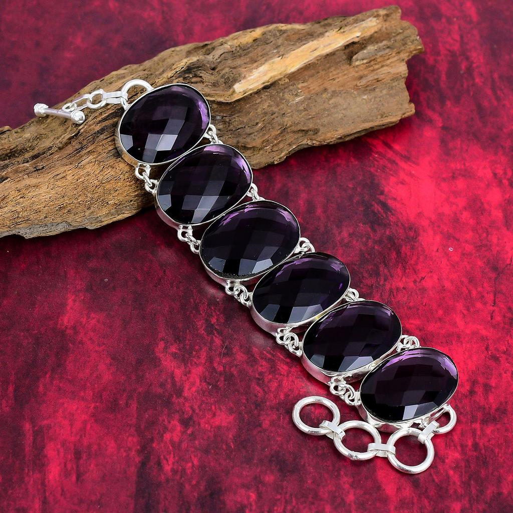 Ограненный аметист, драгоценный камень, комплект ювелирных изделий из стерлингового серебра 925 пробы, ожерелье ручной работы и браслет, комплект ювелирных изделий для свадебного подарка