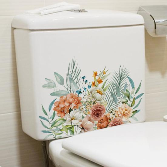 Sticker Green Leaf Floral Toilet Lid Stickers Removable Waterproof Bathroom Wall Decals for Cistern Decor