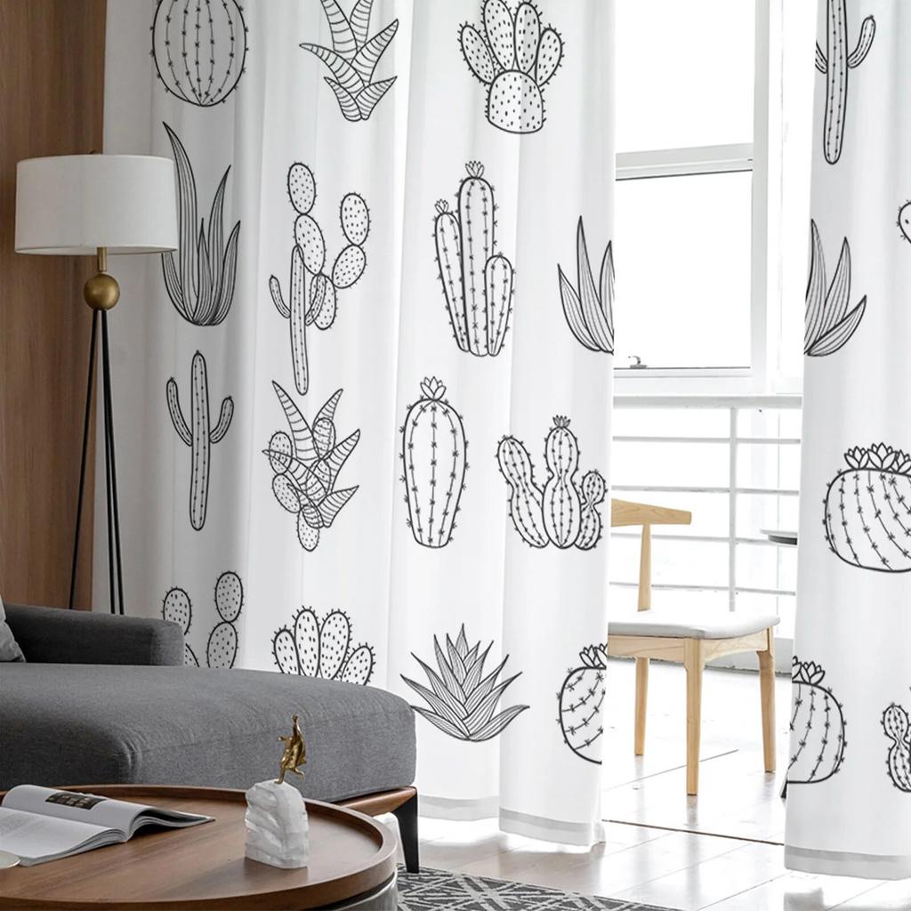 Tropical Succulents Tulle Curtains Living Room Kitchen Chiffon Curtain Bedroom Balcony Sheer Curtain Fashion Home Decor