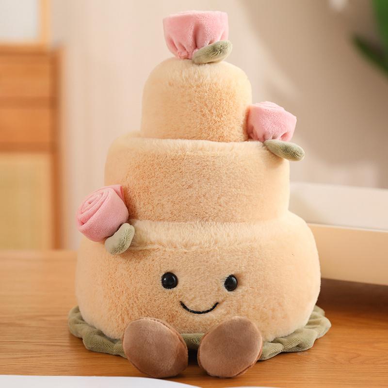 Kawaii Cartoon Cake Plush Doll High Quality Soft Stuffed Fruit Strawberry Wedding Cake Simulation Food Plush Toy Home Decor