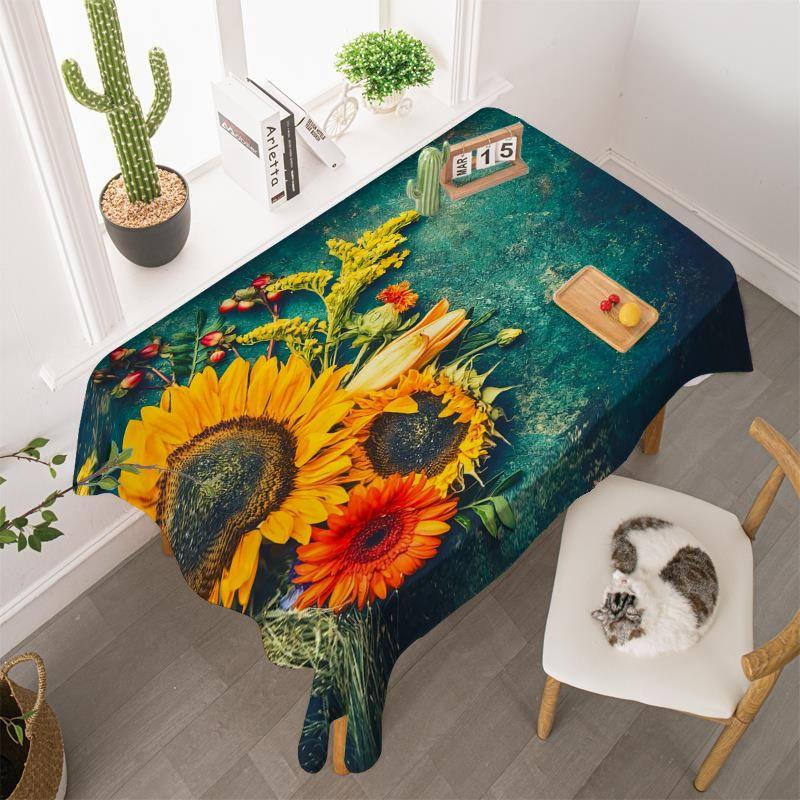 Sunflower Wallpaper-Style Tablecloths for Desks, Bedrooms, Living Rooms, and Coffee Tables