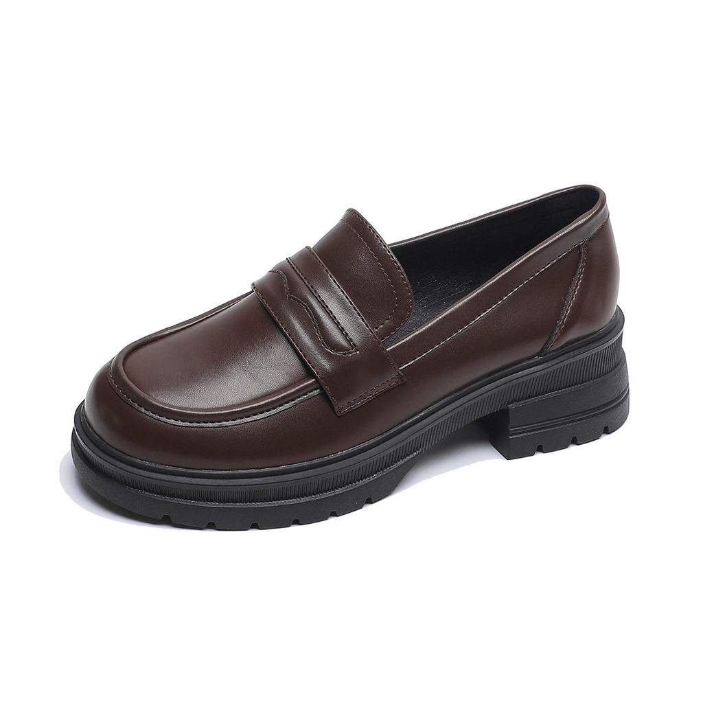 Weiwei Girl 8009-1 Platform Loafers Women's Retro Maillard Brown Small Leather Shoes Thick Heel Soft Sole Single Shoes