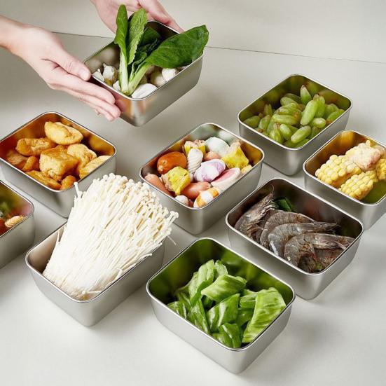 Ланч-бокс из нержавеющей стали с крышкой, герметичный, квадратный, для приготовления еды, обеда, хранения в холодильнике, штабелируемый, безопасный для духовки, контейнер для хранения продуктов
