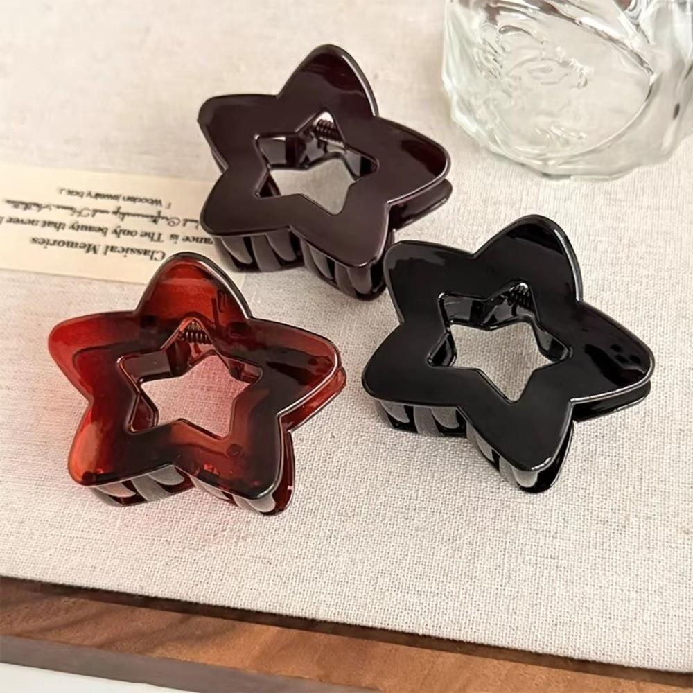 Plastic Star Hair Claw Clip Hollow Hair Accessories Vintage Coffee Hairpin For Women Girls