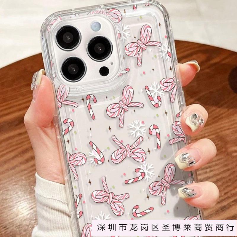 Чехол для мобильного телефона Snow pollen bow подходит для iPhone16Pro 15 Apple 14Pro Европа и Америка 13 прозрачный 12 с подушкой безопасности