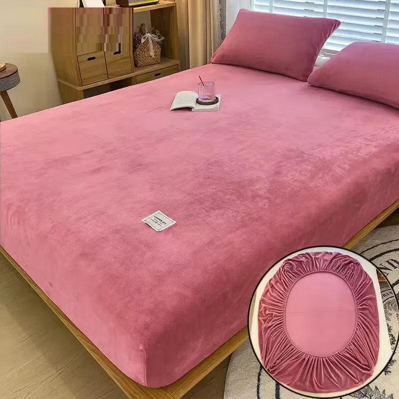 Winter Plush Elastic Fitted Sheet Double Bed Sheet Soft Warm Velvet Bedspread Mattress Cover Bed Linen Protector Twin Queen King