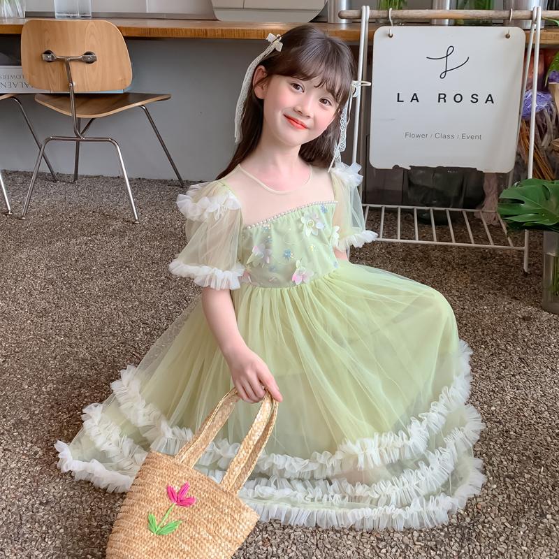 Girls' summer dress 2026 new style children's western-style girls' summer dress three-dimensional flower mesh princess dress
