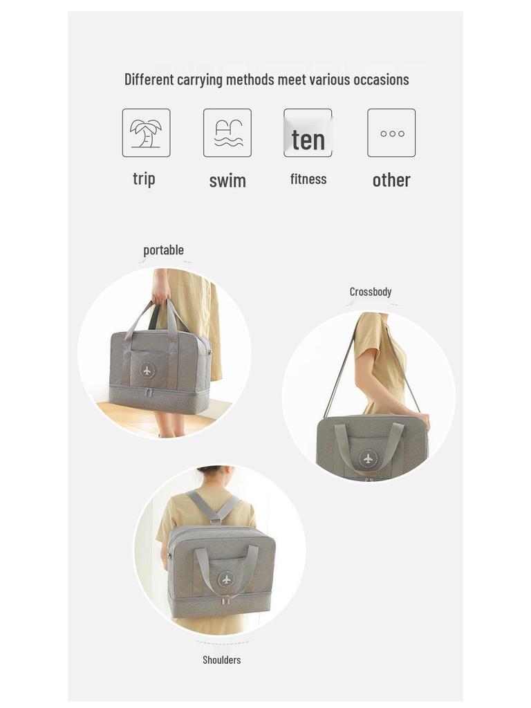 Convertible Waterproof Travel Bag: Attaches To Trolley, Worn Crossbody, or As Backpack for Wet/Dry Separation