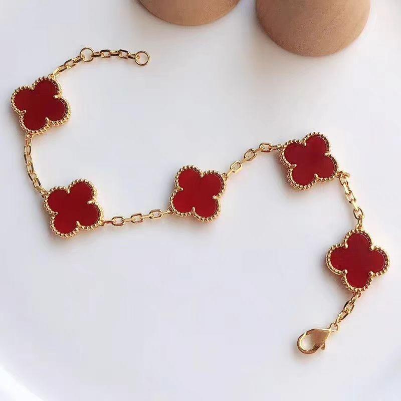 Браслет из 15-миллиметрового четырехлистного клевера и пяти цветков для женщин, 18-каратный, высококачественный, модный, не теряет цвет