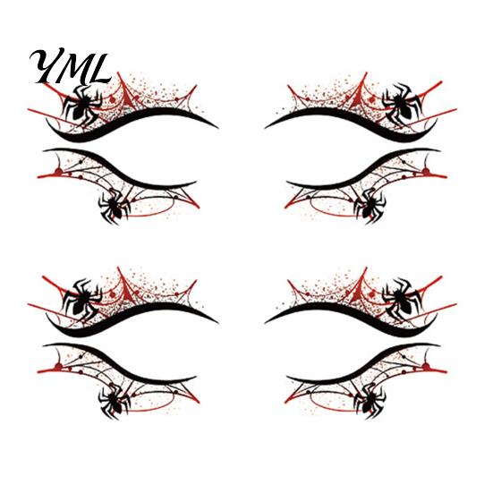 Skin Friendly Eye Makeup 2 Pairs Halloween Tattoo Stickers, Waterproof Temporary Face Decals with for Parties Pumpkin Bat Spider Web, Easy Apply