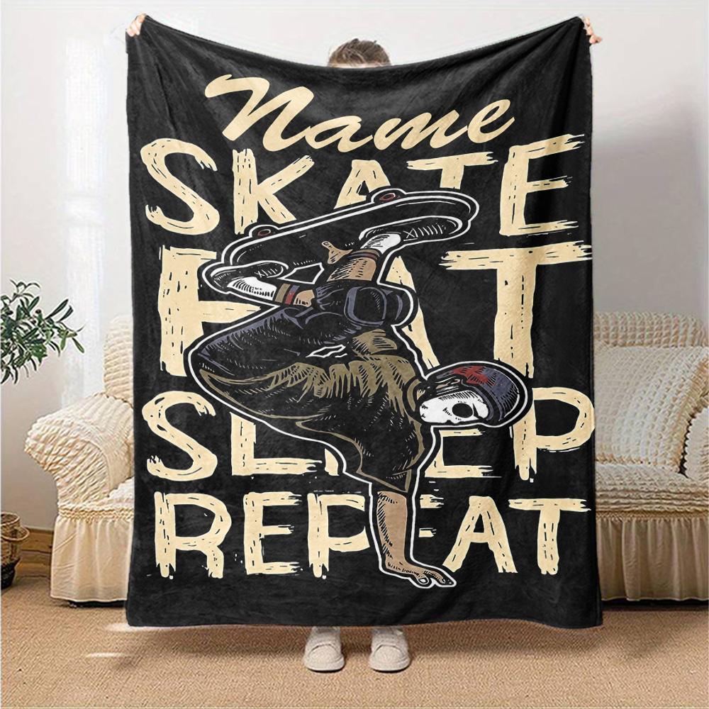 Custom Name skateboard Theme Printed Blanket - Perfect for Couch, Bed, Travel & Outdoor Use | Machine Washable, Cozy & Durable.