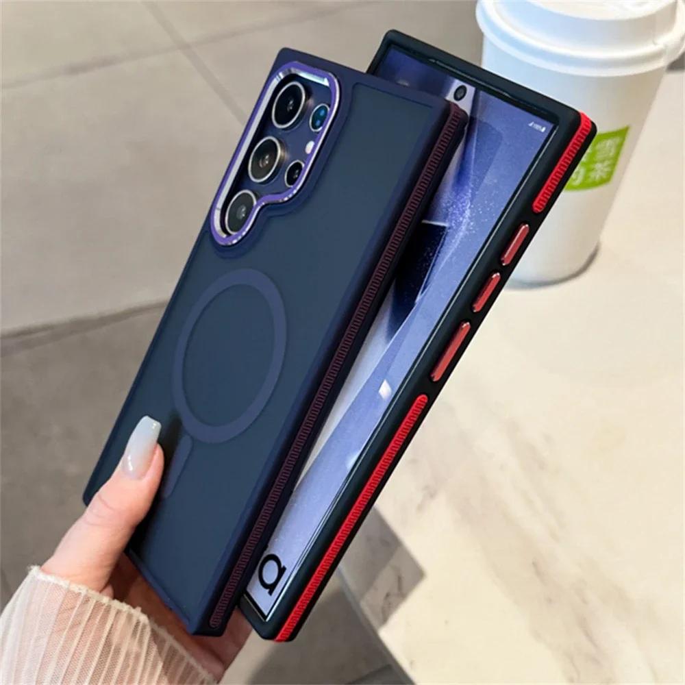 Роскошный Матовый Магнитный Чехол Для Samsung Galaxy S24 S22 S25 Ultra S23 Plus S23 FE Для Беспроводной Зарядки Magsafe Ударопрочный Чехол
