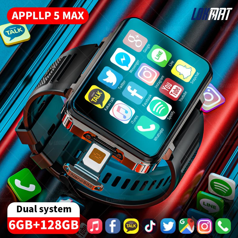 LOKMAT APPLLP 5 MAX Android умные часы телефон Wifi 4G звонки двойная камера большой экран съемный ремешок для часов со светодиодным фонариком