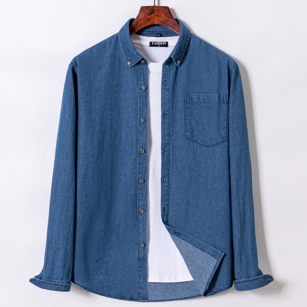 Man 100% Cotton Western Denim Pocket Shirt Long Sleeve Standard-fit Comfort Durability Soft Casual Washed Durability Work Shirts