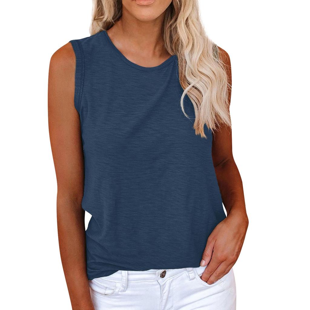 Women's Casual Tank Tops Crewneck Sleeveless Plain Summer Cotton Tee Shirts