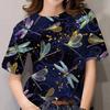 Summer Round Neck 3D Dragonfly Pattern Print Top Fashionable Casual Short Sleeved Women's T-shirts