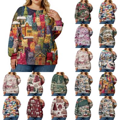 Рождественские толстовки для женщин свитер милая рубашка осенний пуловер топ