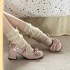 Super Fairy Temperament Sweet Thick Heel Small Leather Shoes Women's 2024 Summer New Round Head Cute Bow Women's Shoes Mary Jane