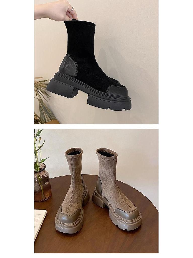 Женские ретро ботинки Мартин в британском стиле на толстой подошве, на массивном каблуке, увеличивающие рост, короткие ботинки для осени и зимы.