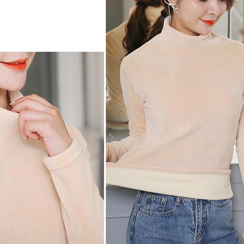 Утепленные базовые мягкие бархатные футболки, женские осенне-зимние полуводолазки, пуловеры, базовые топы, повседневные тонкие велюровые футболки с длинными рукавами