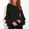 Dot Printed Flare Sleeve Blouse Women O Neck Large Size Ruffles Sleeve Chiffon Blouses Ladies Top
