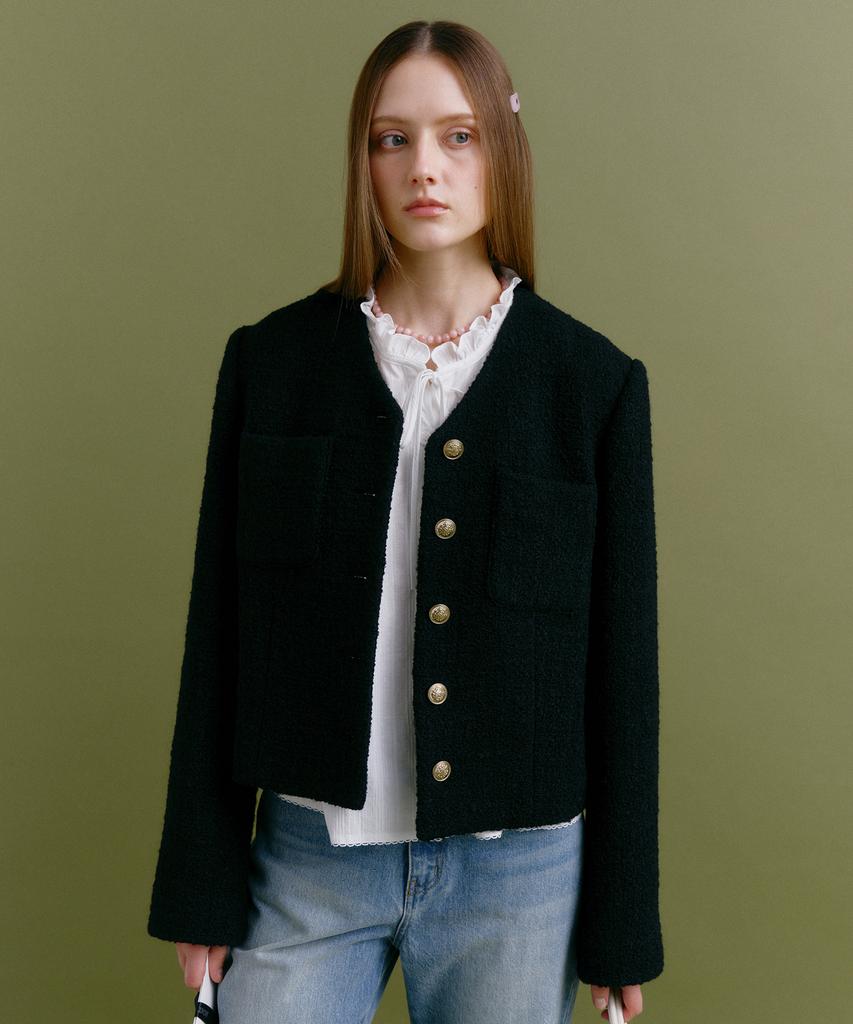 MOAT Diana Button Tweed Jacket (MOAT Black)