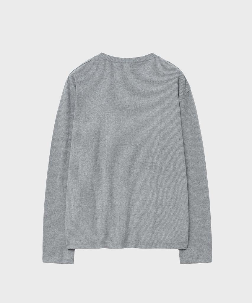 NOIRER Ribbed Henley Neck Long Sleeve T-Shirt (Gray)