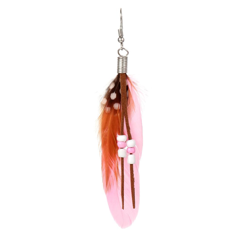 New Vintage Bohemian Style Rice Beads Long Tassel Dangle Drop Earring Feather Earrings