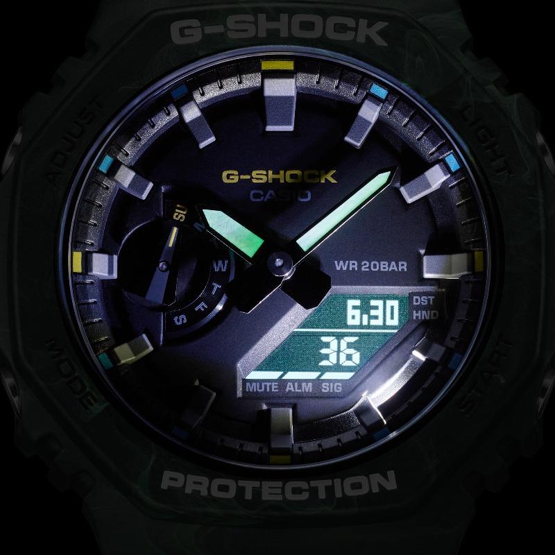Casio Мужские часы G-SHOCK из смолы, водостойкость 200 м, аналоговые, ударопрочные, кварцевые, GA-2100FR-3A