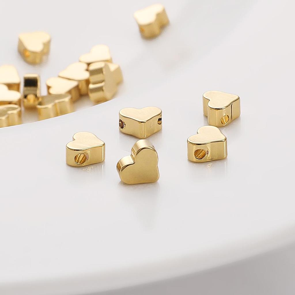 10pcs Copper Heart Beads Charm for Bracelet Earring Necklace DIY Jewelry Making