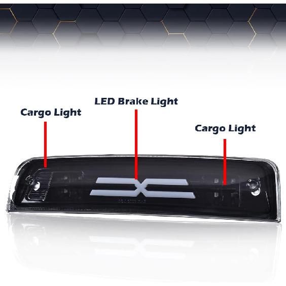 PIT66 LED Bar 3Rd Brake Light, Compatible With 2009-2017 Dodge Ram 1500 2500 3500 X Type High Mount Stop Light Rear Tail Cargo Lamps Smoked Lens