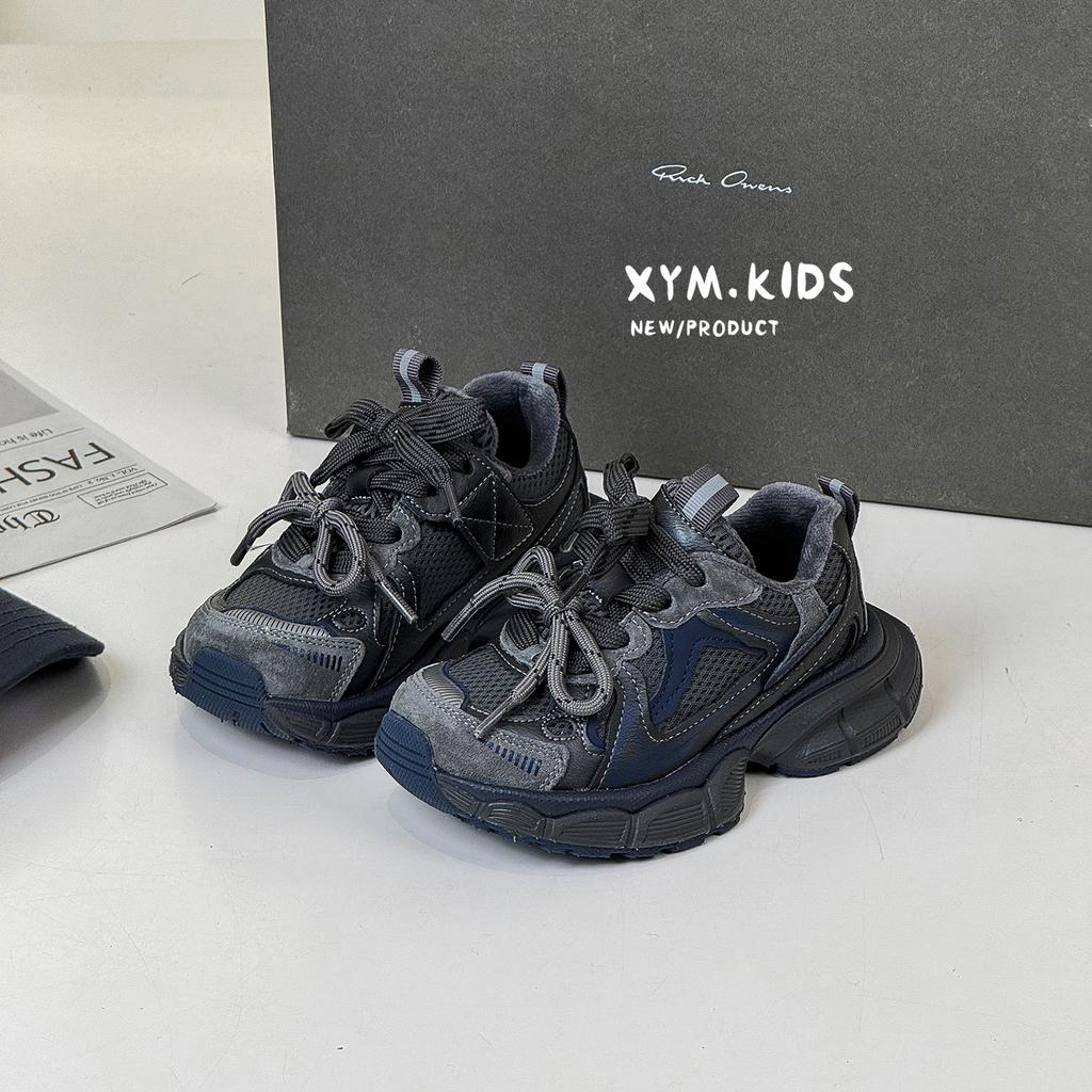 Зима 2025 новые детские спортивные туфли две хлопковые туфли модные ретро двойная шнуровка бархатные мальчики и девочки папины кроссовки