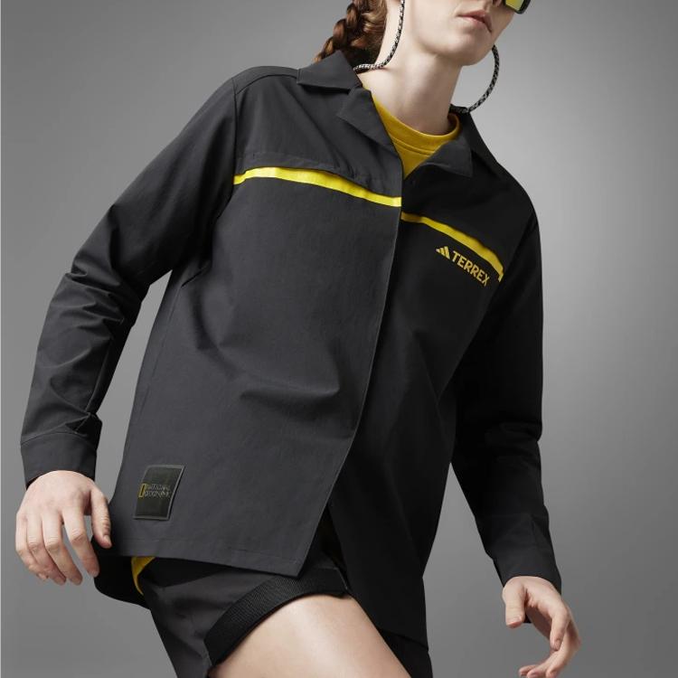 Adidas X National Geographic рубашка с длинным рукавом W Natgeo Outdoor Sports Letter Print женские рубашки черного цвета IC1994