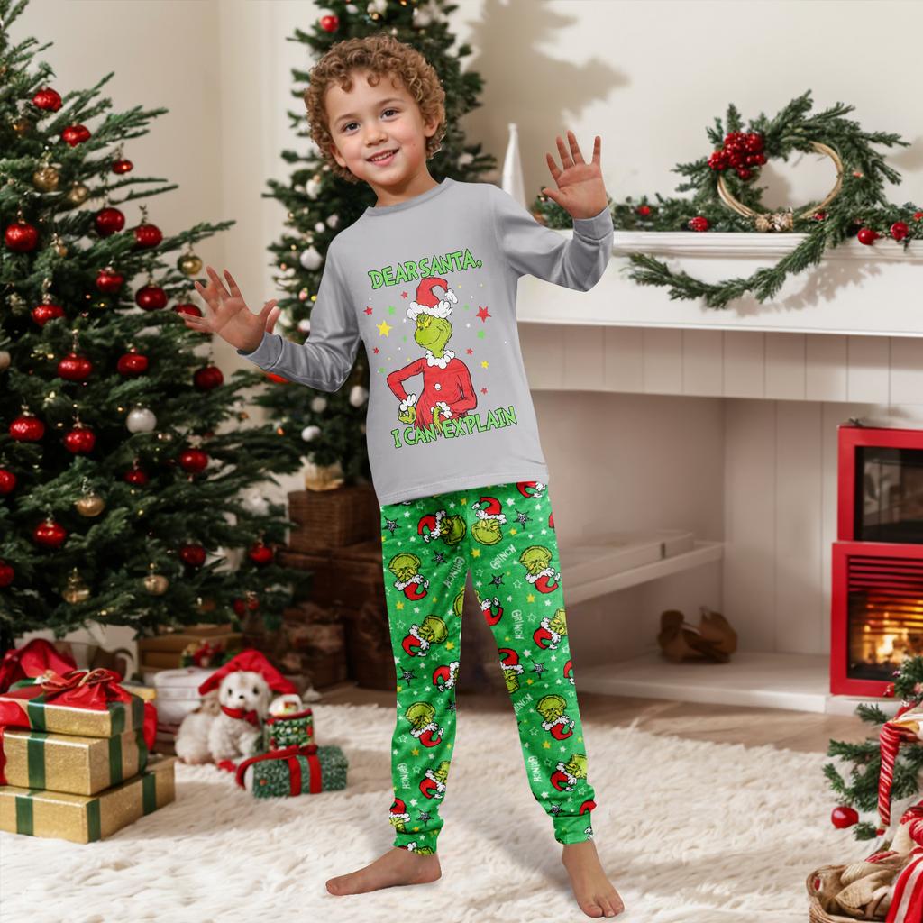Christmas Print Cute Family Set Pajamas, Home Clothes, Family Set Long Sleeve Top Pants Set