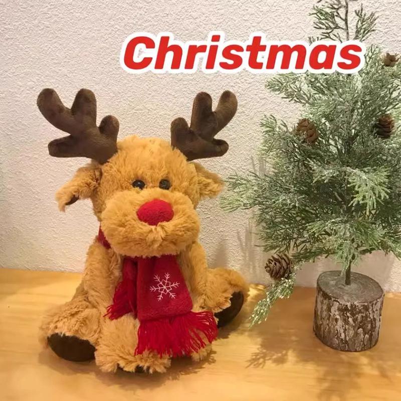 28CM Christmas Reindeer Scarf Plush Stuffed Doll Toy Home Sofa Decoration Gifts For Children New Year Decor Accessories -4