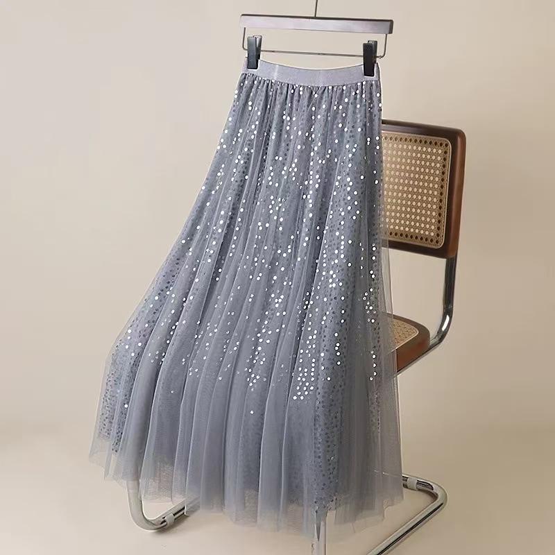 Женская юбка-пачка из сетчатой ткани Fairy Star с пайетками, блестящая длинная юбка-трапеция из тюля с эластичной резинкой на талии