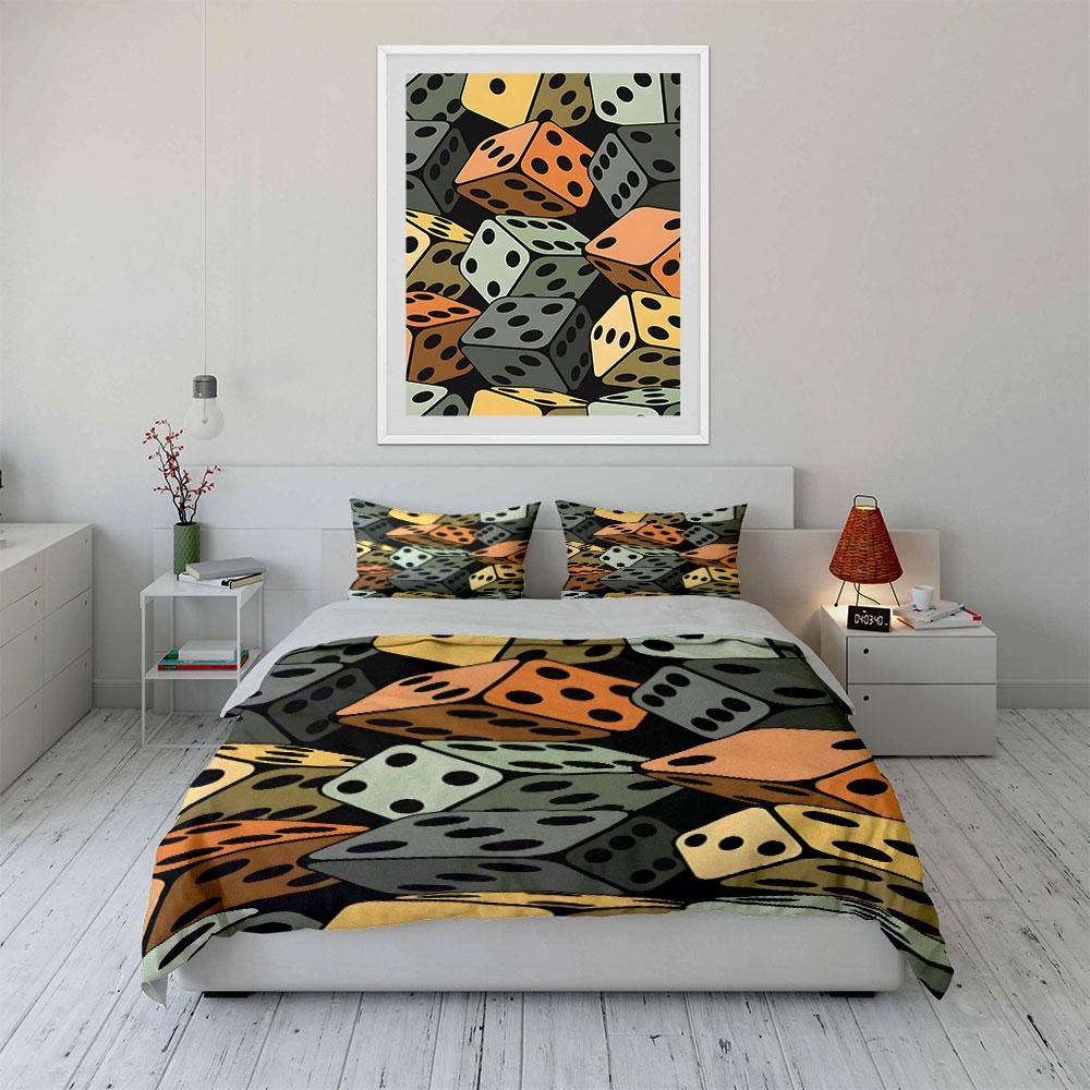 Colorful dice pattern. Bedding sets Duvet cover sets Duvet covers Pillowcases(1*Duvet Cover 2*Pillowcases without duvet insert)
