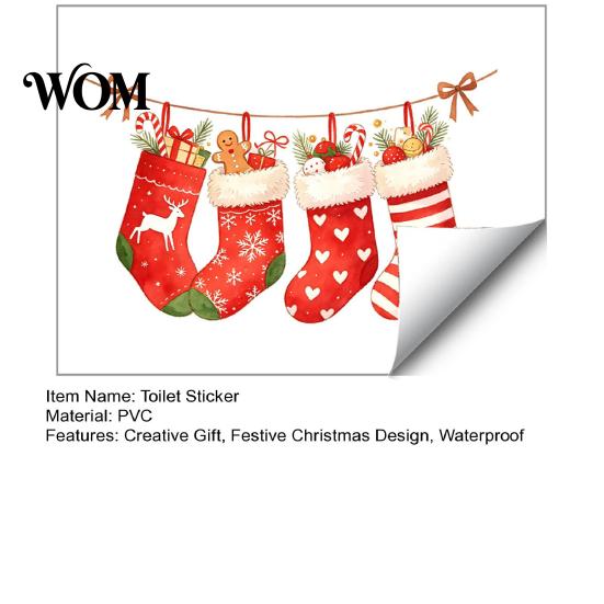 Indoor Outdoor Festive Wall Art Christmas Stocking Toilet Stickers, Waterproof PVC Bathroom Decals for Holiday Home Glass Door Stickers Decoration,