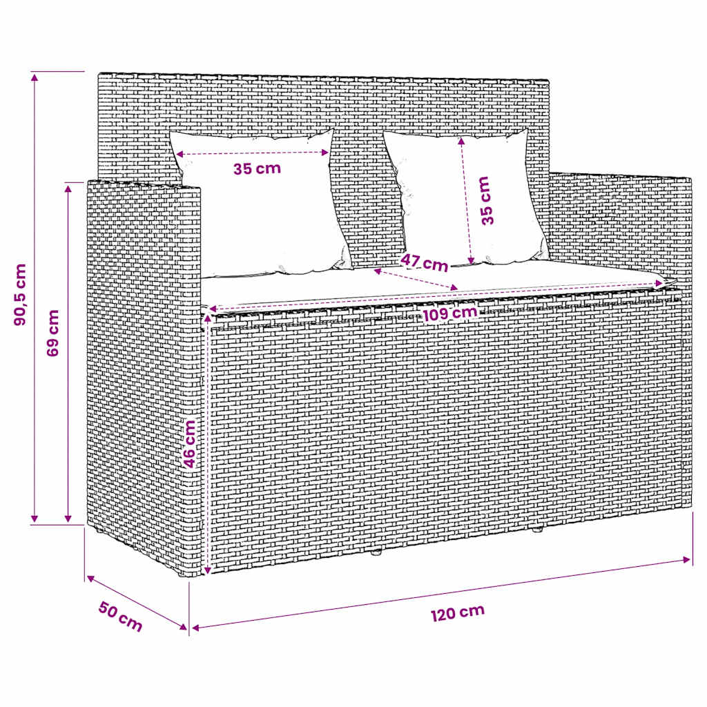 Garden Bench with Cushions Grey Poly Rattan