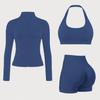 Womens 3-Piece Yoga Set: High-Support Sports Bra Legging Shorts Lightweight Jacket Gym Fitness Workout